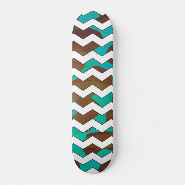 Chevron Cow Brown och Teal Print Old School Skateboard Bräda 18 Cm (Framsida)