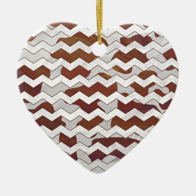 Chevron Cow Brown och White Print Julgransprydnad Keramik (Framsidan)