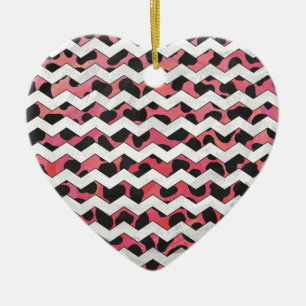 Chevron Cow Rosa och svart Julgransprydnad Keramik