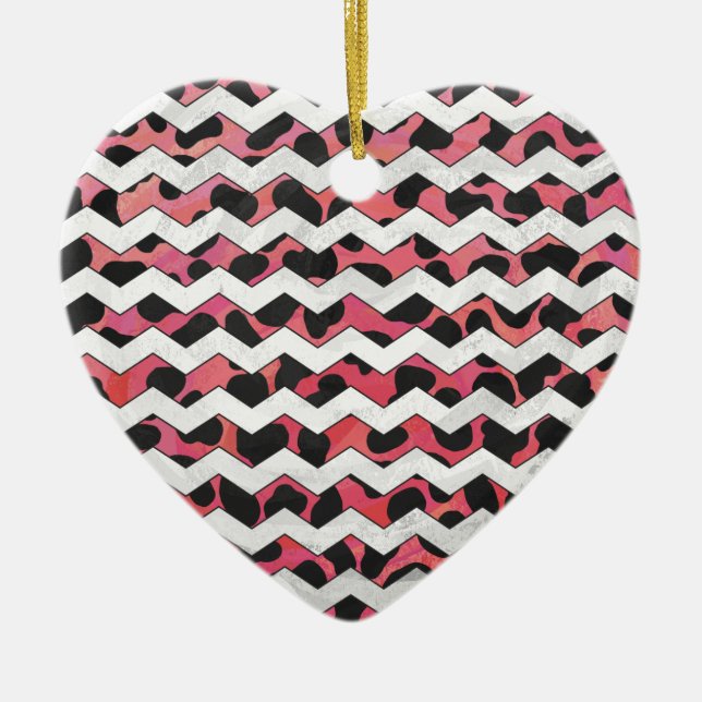 Chevron Cow Rosa och svart Julgransprydnad Keramik (Framsidan)