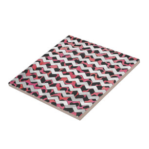 Chevron Cow Rosa och svart Kakelplatta