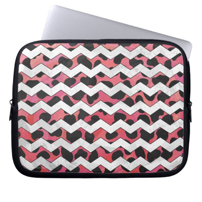 Chevron Cow Rosa och svart Laptop Fodral (Framsidan)