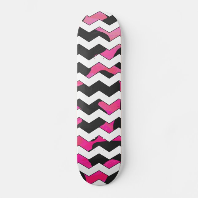 Chevron Cow Rosa och svart Mini Skateboard Bräda 18,5 Cm (Framsida)
