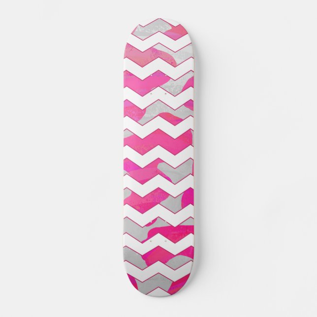 Chevron Cow-Shock rosa och vit utskrift Skateboard Bräda 19,5 Cm (Framsida)