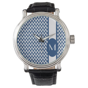 Chevron-design för marin Elegant med monogram Armbandsur
