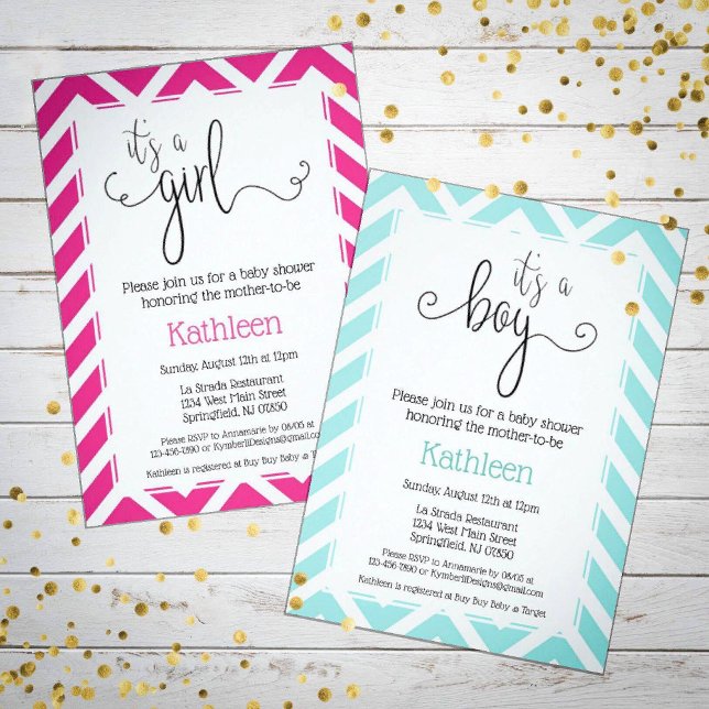 Chevron Det är en Baby Teal Shower-inbjudan Inbjudningar (Skapare uppladdad)