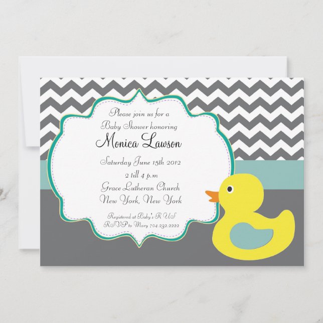 Chevron Ducky Modern Baby Shower-inbjudan Inbjudningar (Framsida)