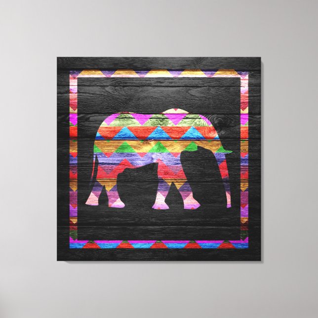 Chevron Elephant Mönster on Wood Canvastryck (Framsida)