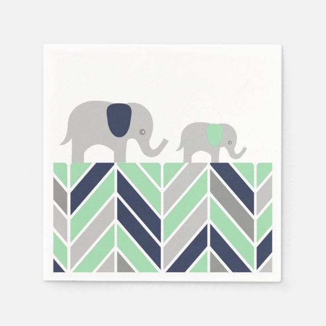Chevron Elephants Modern Baby Napkin Pappersservett (Framsidan)