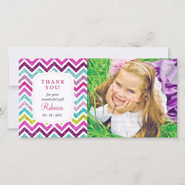 Chevron Faux Glitter Rainbow Tack Kort (Framsida)