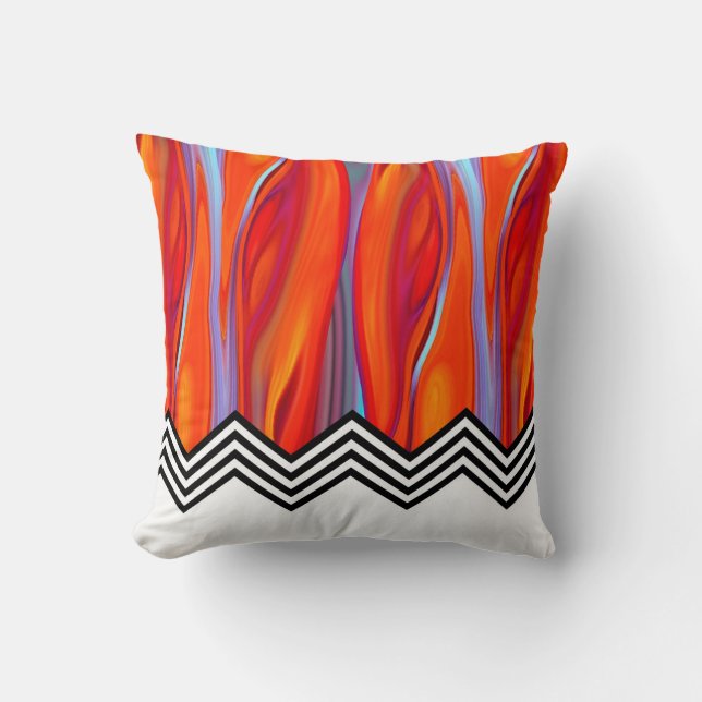 Chevron Flame| röd orange blå, svart vit Kudde (Framsida)