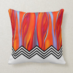 Chevron Flame  röd orange blå, svart vit Kudde