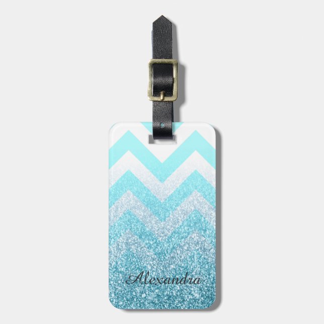 Chevron & Glitter Bagagebricka (Vertikal Framsida)