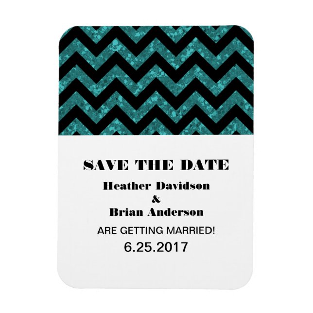 Chevron Glitter Spara datum magneter, Teal Magnet (Vertikal)