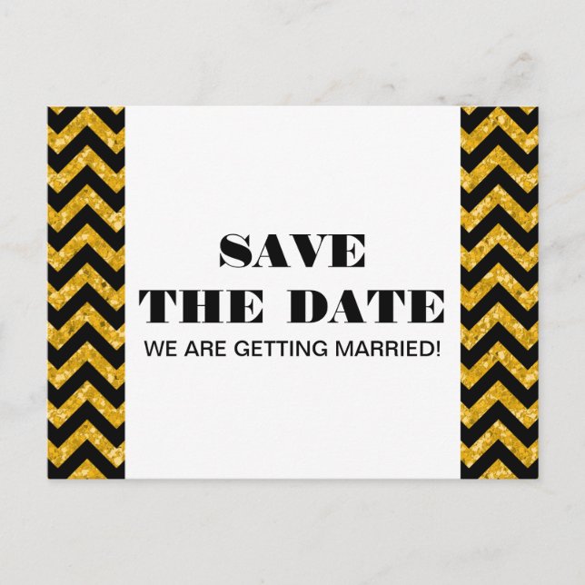 Chevron Glitter Spara datum Postkort, Gul Meddelande Vykort (Framsida)