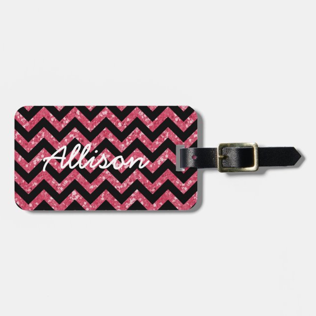 Chevron Glitter Titta i bagagetagg Bagagebricka (Horisontell Framsida)
