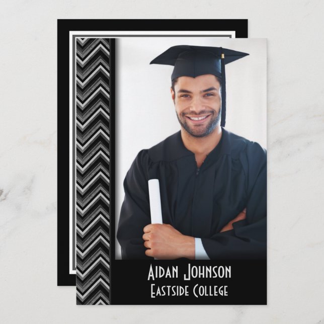 Chevron Graduation Photo Frame Invite Inbjudningar (Fram/baksida)