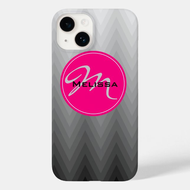 Chevron Grått ombre mönster Rosa Monogram Namn (Baksida)