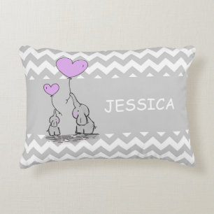 Chevron Grått White LAVENDER Girl Elephant Heart Prydnadskudde