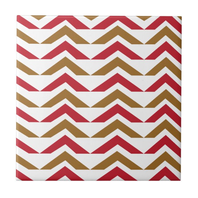 Chevron Grön Röd Chevron Geometriskt Mönster  Kakelplatta (Framsidan)