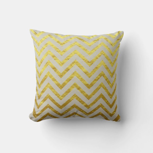 Chevron Guld Folie Grå Elegant Royal Glittrig Chic Kudde (Framsida)