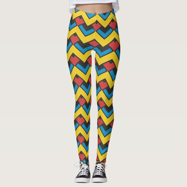 Chevron Gult Blue Minimal Mönster Leggings (Framsida)