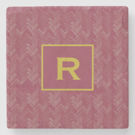 Chevron Herringbone Mönster Lyxig Röd Initial Stenunderlägg