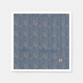 Chevron Herringbone Mönster Retro Blue Initial Pappersservett
