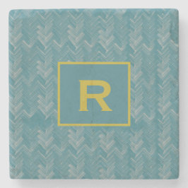 Chevron Herringbone Mönster Turcouise Initial Stenunderlägg