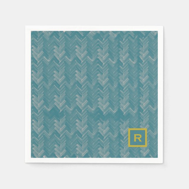 Chevron Herringbone Mönster Turkos Initial Pappersservett (Framsidan)