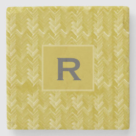 Chevron Herringbone Mönster Vintage Guld Initial Stenunderlägg