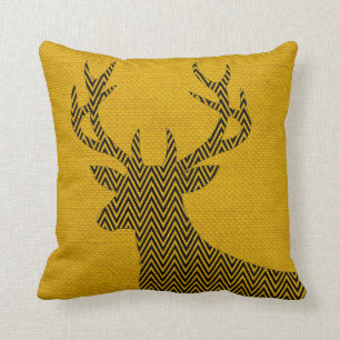 Chevron Hjort Silhouette på Burlap Senap Kudde