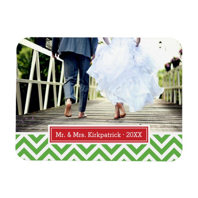 Chevron Holiday Monogram Foto Magnet (Horisontell)