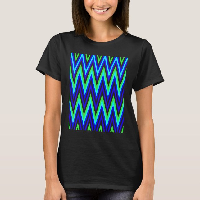 Chevron In Deep Blue Lime Green Zigzags T Shirt (Framsida)