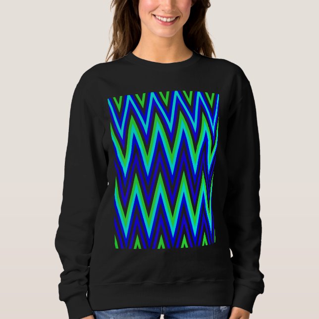 Chevron In Deep Blue Lime Green Zigzags T Shirt (Framsida)