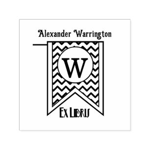 Chevron Initial Banner Monogram Ex Libris Bok Självfärgande Stämpel