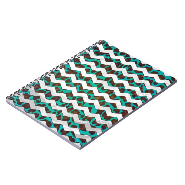 Chevron Leopard Brown och Teal Print Anteckningsbok (Vänstra Sidan)