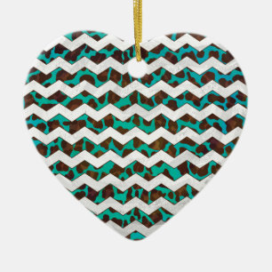 Chevron Leopard Brown och Teal Print Julgransprydnad Keramik