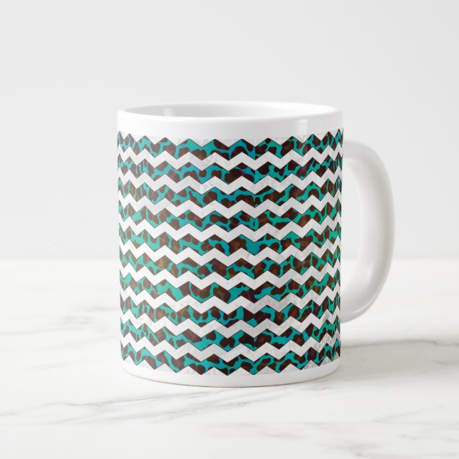 Chevron Leopard Brown och Teal Print Jumbo Mugg (Framsida höger)