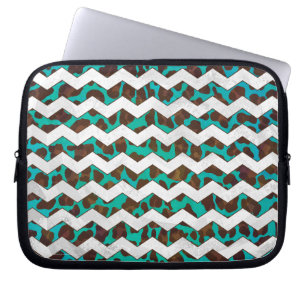 Chevron Leopard Brown och Teal Print Laptop Fodral