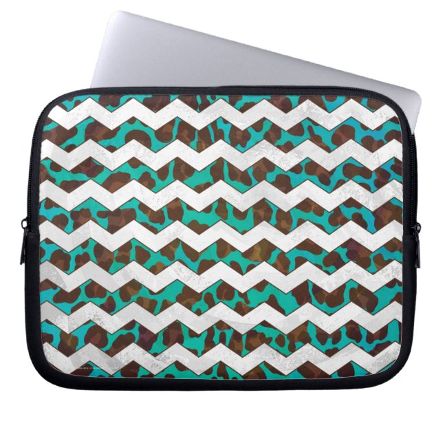Chevron Leopard Brown och Teal Print Laptop Fodral (Framsidan)