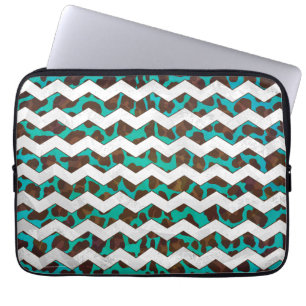 Chevron Leopard Brown och Teal Print Laptop Fodral