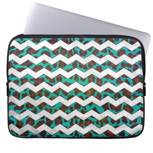 Chevron Leopard Brown och Teal Print Laptop Fodral (Framsidan)