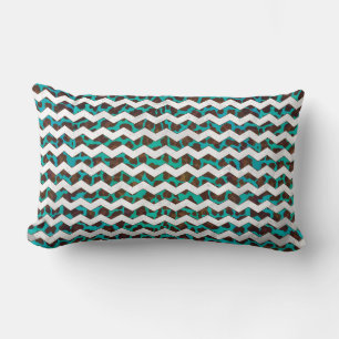Chevron Leopard Brown och Teal Print Lumbarkudde