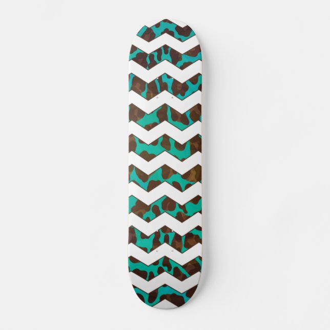 Chevron Leopard Brown och Teal Print Skateboard Bräda 20,5 Cm (Framsida)
