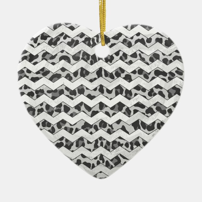 Chevron Leopard Grått och Light Grått Print Julgransprydnad Keramik (Framsidan)