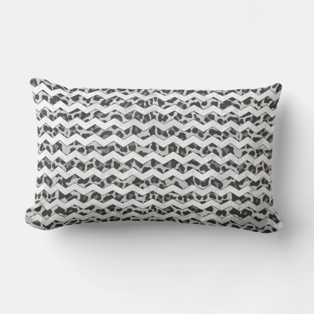 Chevron Leopard Grått och Light Grått Print Lumbarkudde (Framsida)