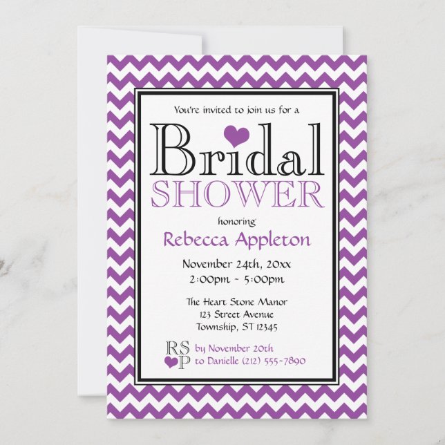 Chevron Lila & White Inbjudningskort för möhippa (Framsida)