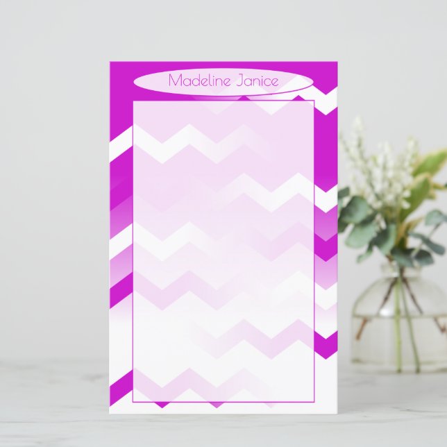 Chevron Lila & White Stationery för handskrift (Stående Fram)
