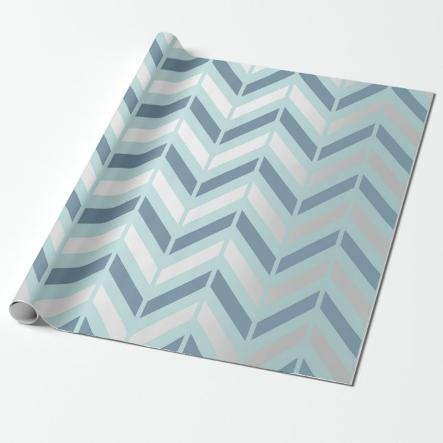 Chevron Metallic Graphite Silver Tiffany Navy Blue Presentpapper (Utrullad)